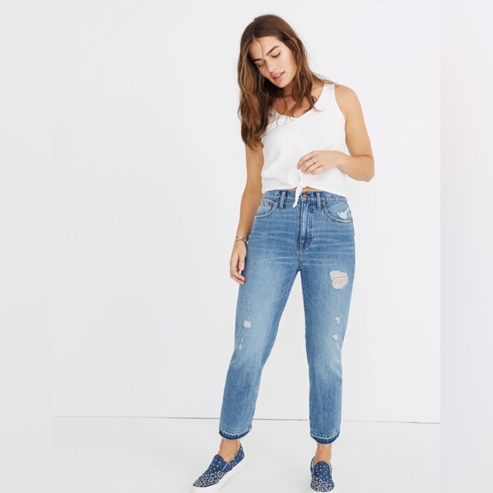 NWT Madewell Classic Straight Jeans Destructed Edition Tyler Wash Size 31